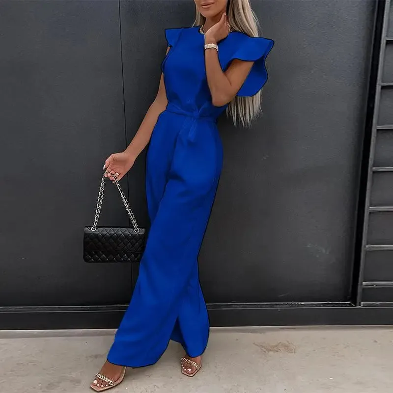 Sleeveless  Flare Leg Waist Bandage Jumpsuit