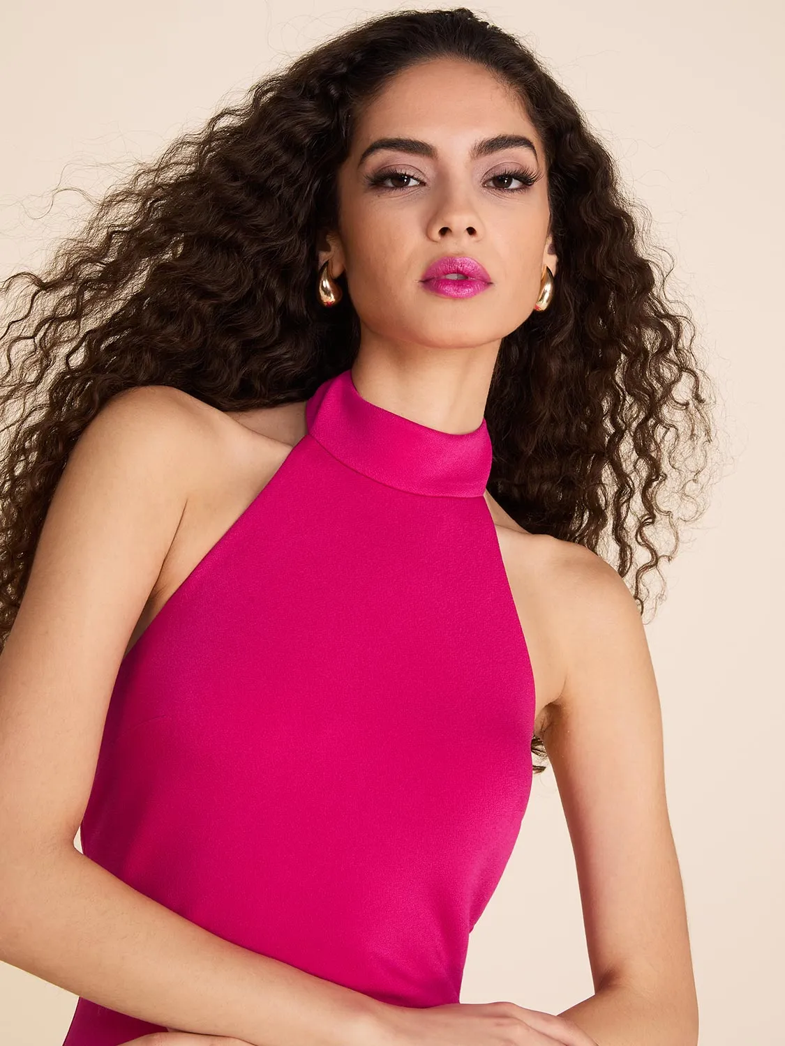Sleeveless Mock Neck Midi Cocktail Dress