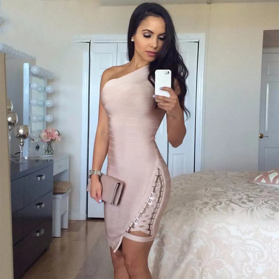 Sleeveless One-Shoulder Sequined Sexy Night Out Party Dress