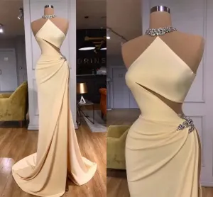 Sleeveless Sexy Backless Cutaway Sides Beads Sequins High Split Gown
