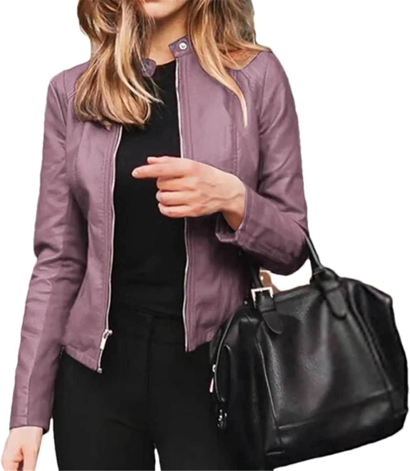 Slim Fit Faux Leather Jacket Women Classic Moto Biker Pu Leater Jacket Spring Autumn Basic Zipper Coat Outerwear
