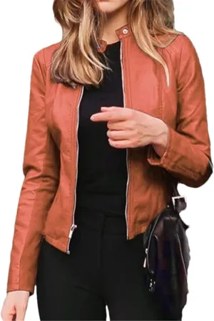 Slim Fit Faux Leather Jacket Women Classic Moto Biker Pu Leater Jacket Spring Autumn Basic Zipper Coat Outerwear