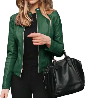 Slim Fit Faux Leather Jacket Women Classic Moto Biker Pu Leater Jacket Spring Autumn Basic Zipper Coat Outerwear