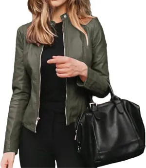 Slim Fit Faux Leather Jacket Women Classic Moto Biker Pu Leater Jacket Spring Autumn Basic Zipper Coat Outerwear