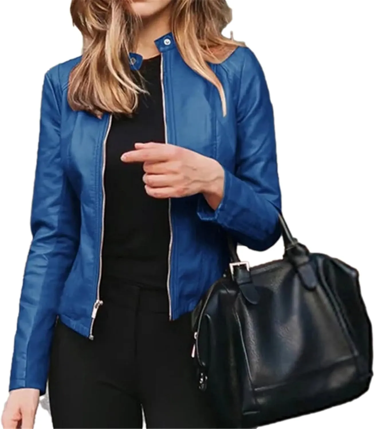 Slim Fit Faux Leather Jacket Women Classic Moto Biker Pu Leater Jacket Spring Autumn Basic Zipper Coat Outerwear