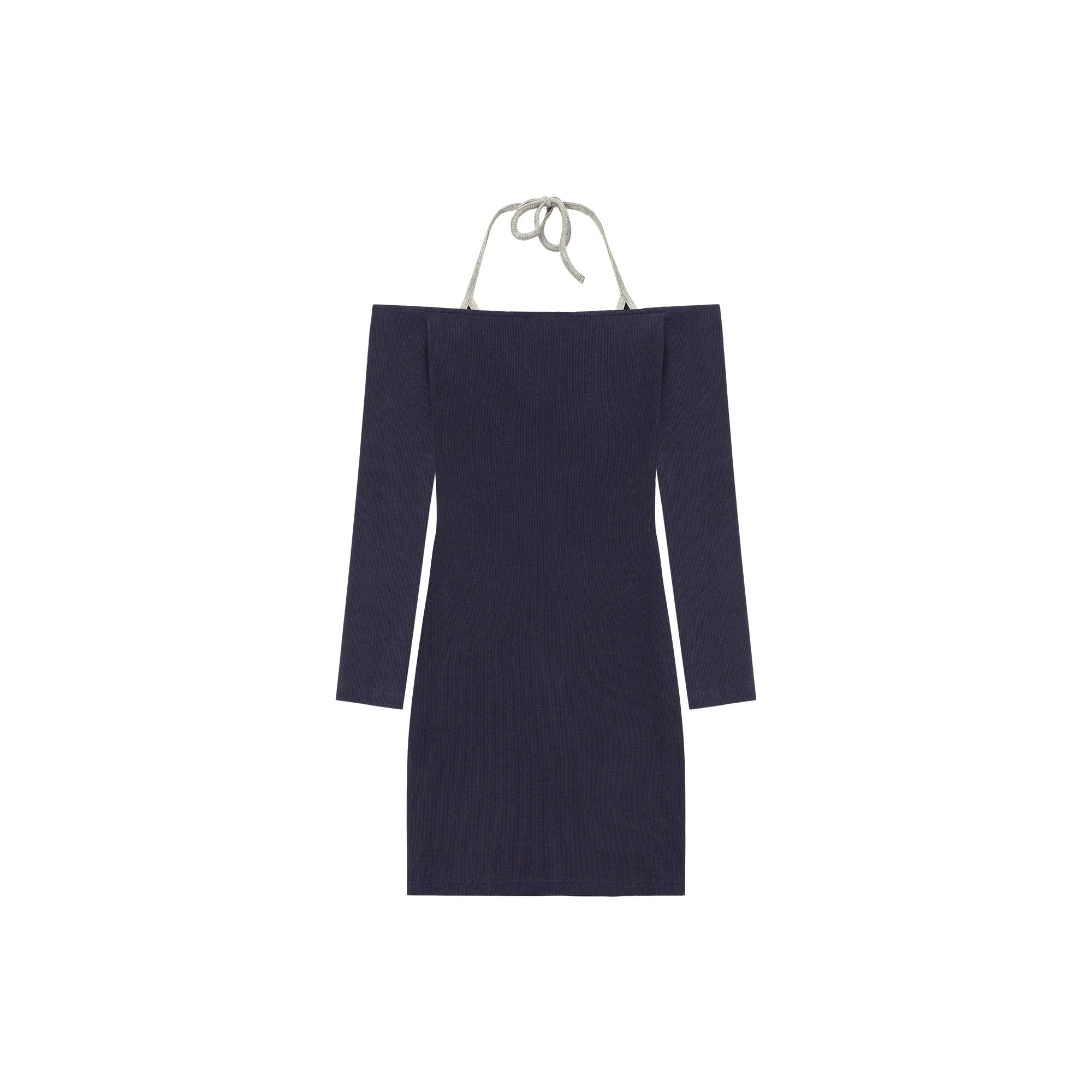 Slit Halter Neck Basic Long Sleeve Mini Dress