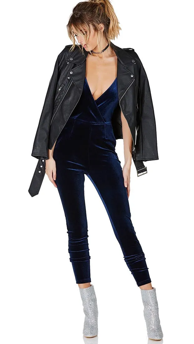Socialite Velour Jumpsuit Navy
