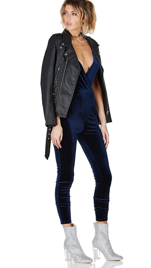 Socialite Velour Jumpsuit Navy
