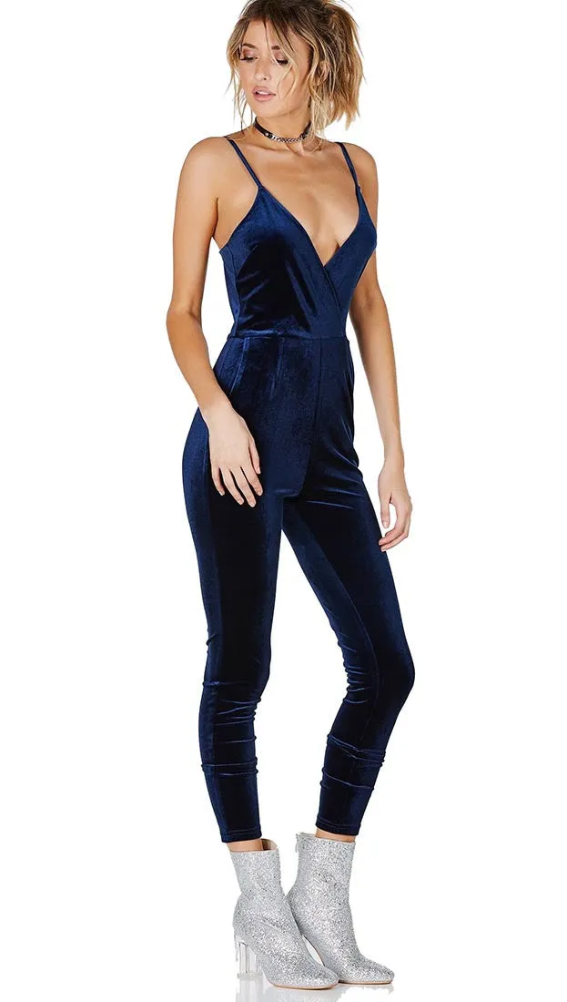Socialite Velour Jumpsuit Navy