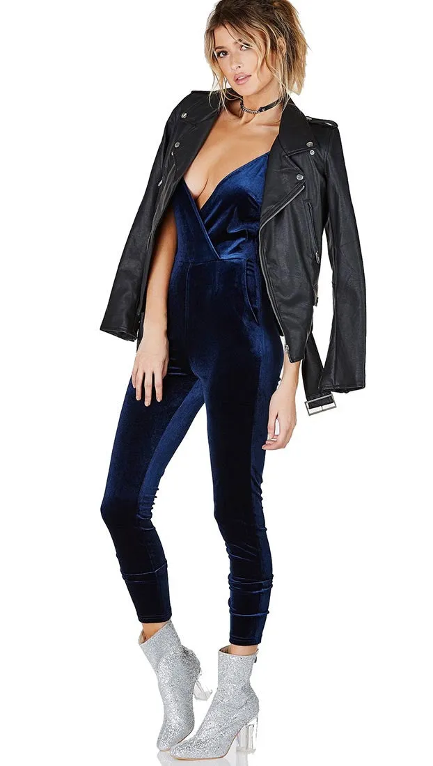 Socialite Velour Jumpsuit Navy