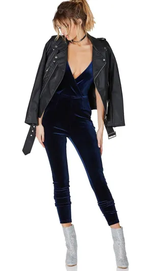 Socialite Velour Jumpsuit Navy