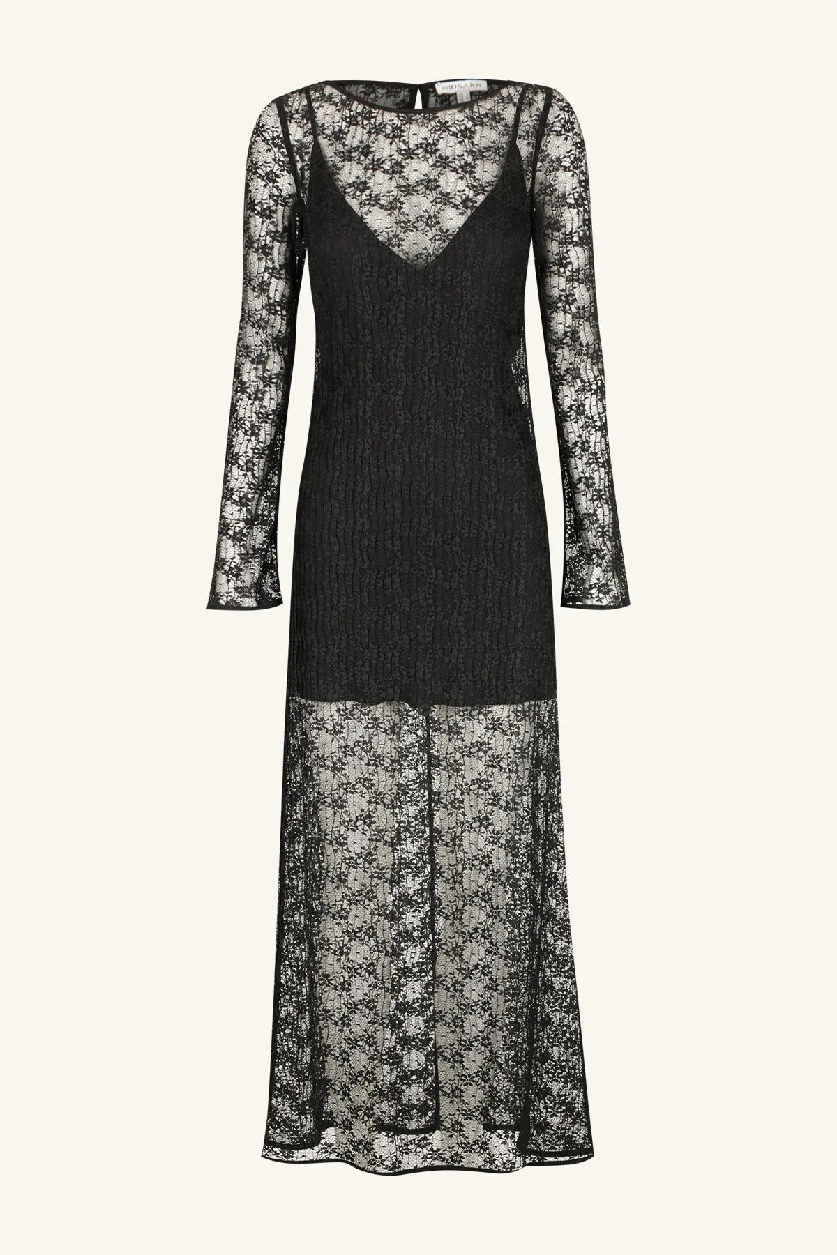 SOL LACE LONG SLEEVE MIDI DRESS - BLACK