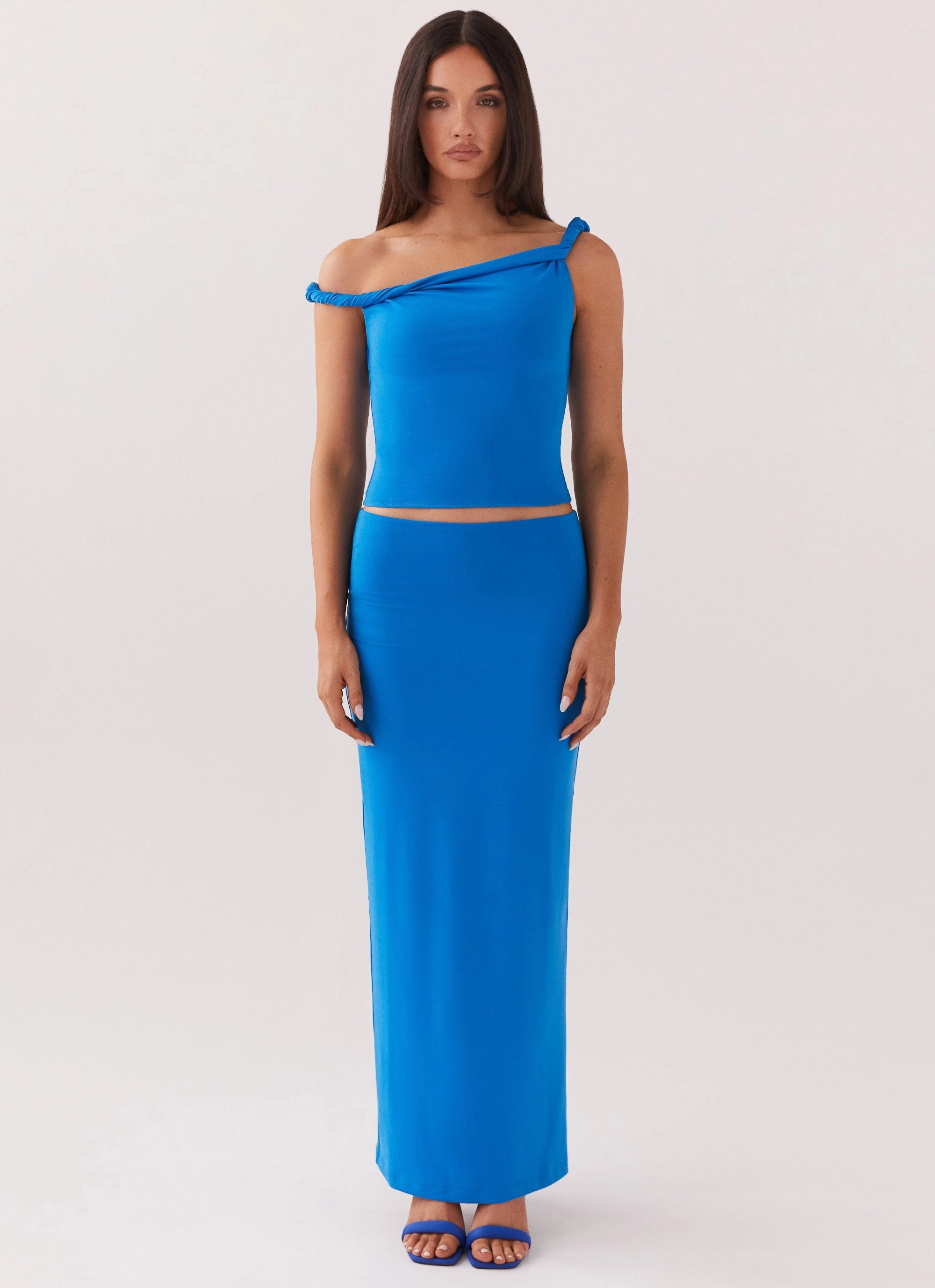 Solace Soul Twist Shoulder Top - Cobalt