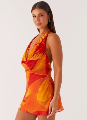Solar Beam Cowl Mini Dress - Serene Orange Solar Beam Cowl Mini Dress - Serene Orange