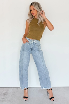 Solara High Rise Waist Tie Saige Denim Barrel Jeans (Light Wash) Solara High Rise Waist Tie Saige Denim Barrel Jeans (Light Wash)