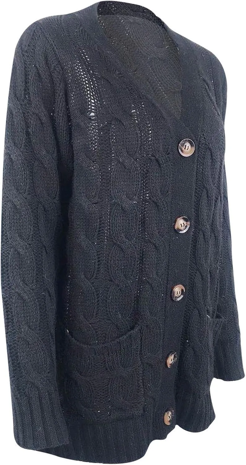 Solid Color Knit Cardigan Sweaters for Women Fall Winter Long Sleeve Cardigans Button Plus Size Sweater Coat
