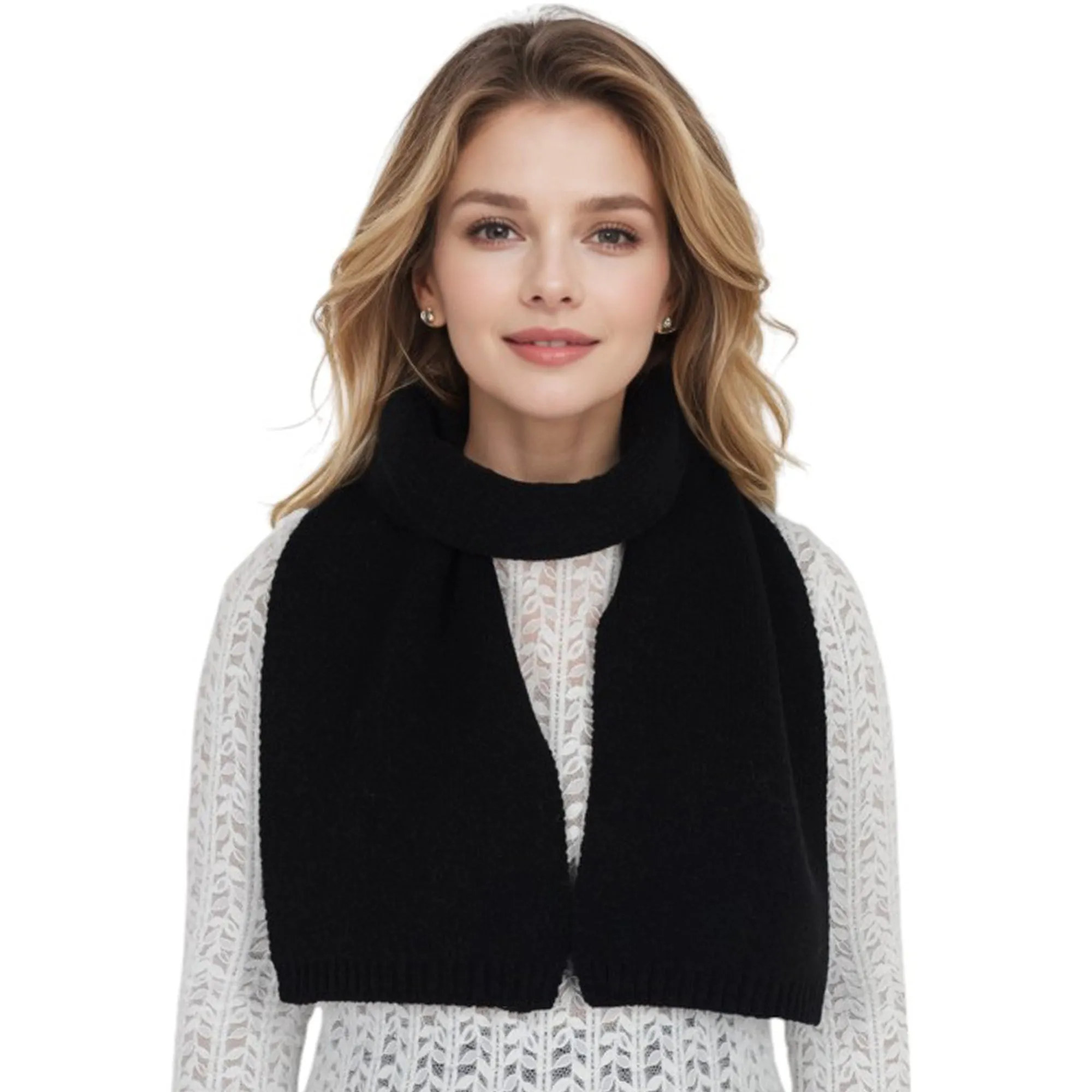 Solid Color Knitted Scarf Winter Neck Warm Wrap Stylish Cold Weather Accessory for Women