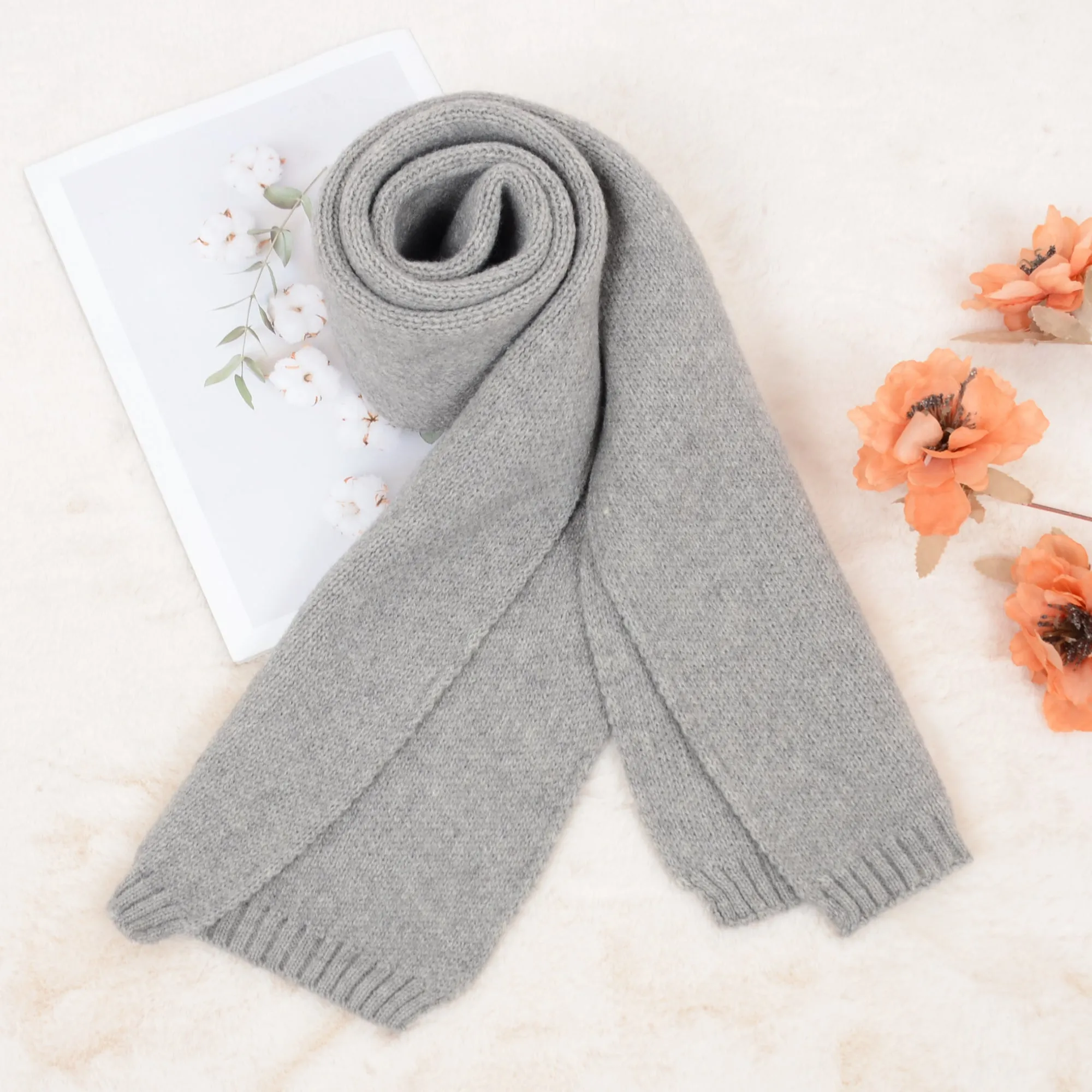 Solid Color Knitted Scarf Winter Neck Warm Wrap Stylish Cold Weather Accessory for Women