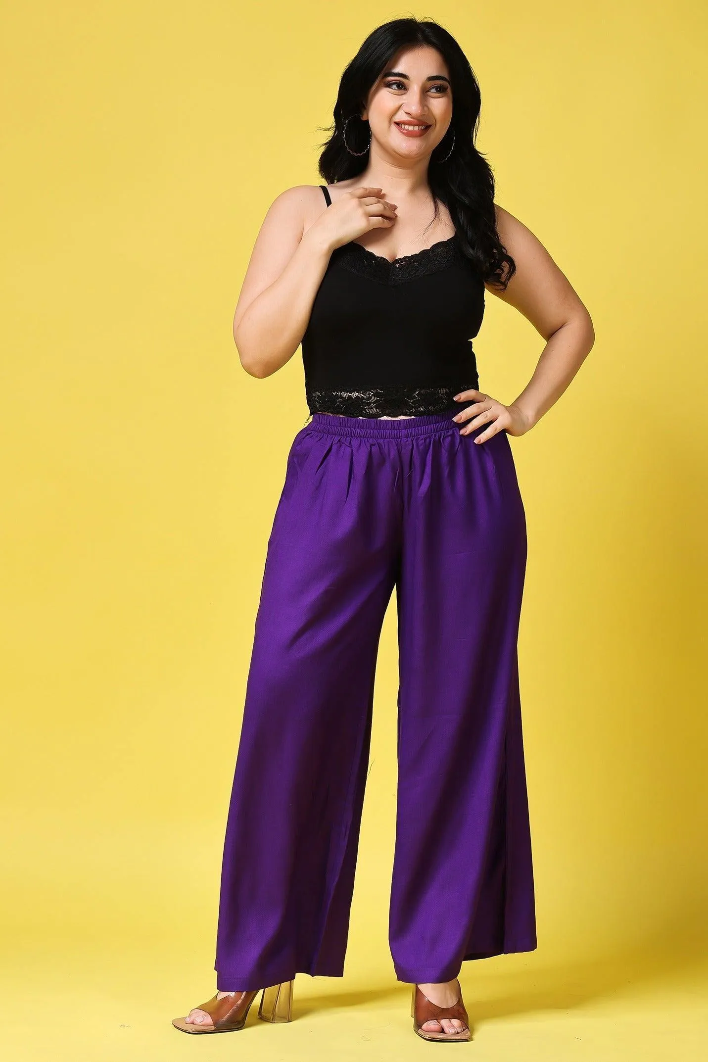 Solid Wide Legged Rayon Palazzo