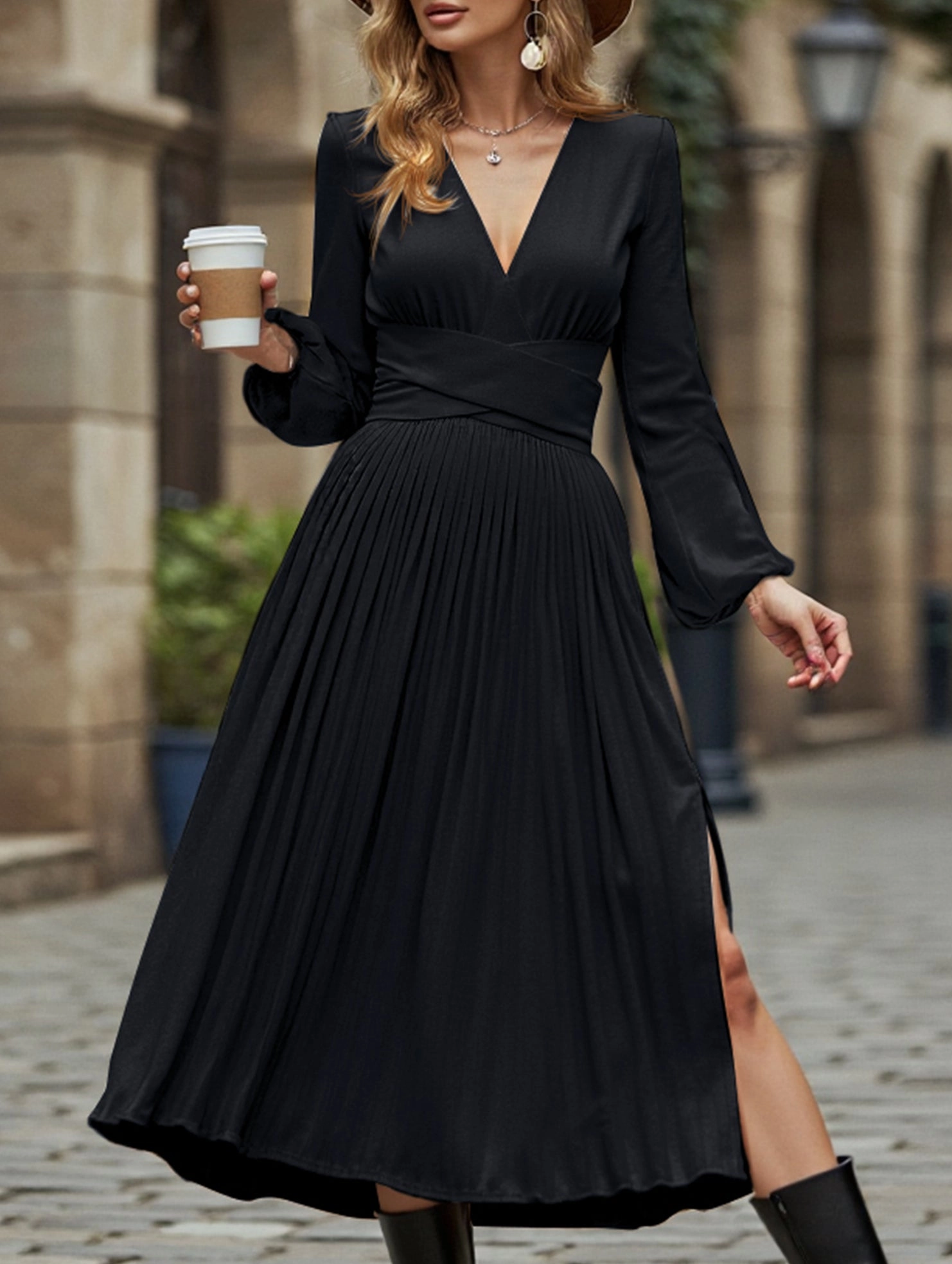 Solid color dress midi length