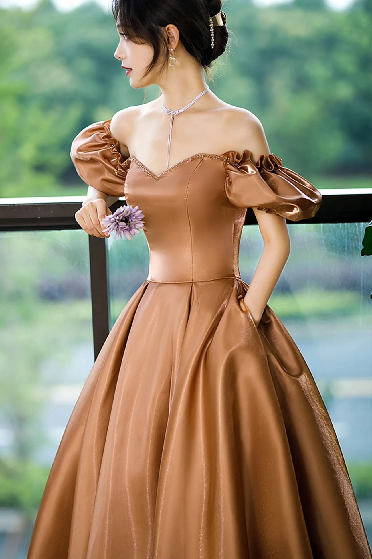 solvbao Cute Satin Long Prom Dresses, A-Line Evening Dresses