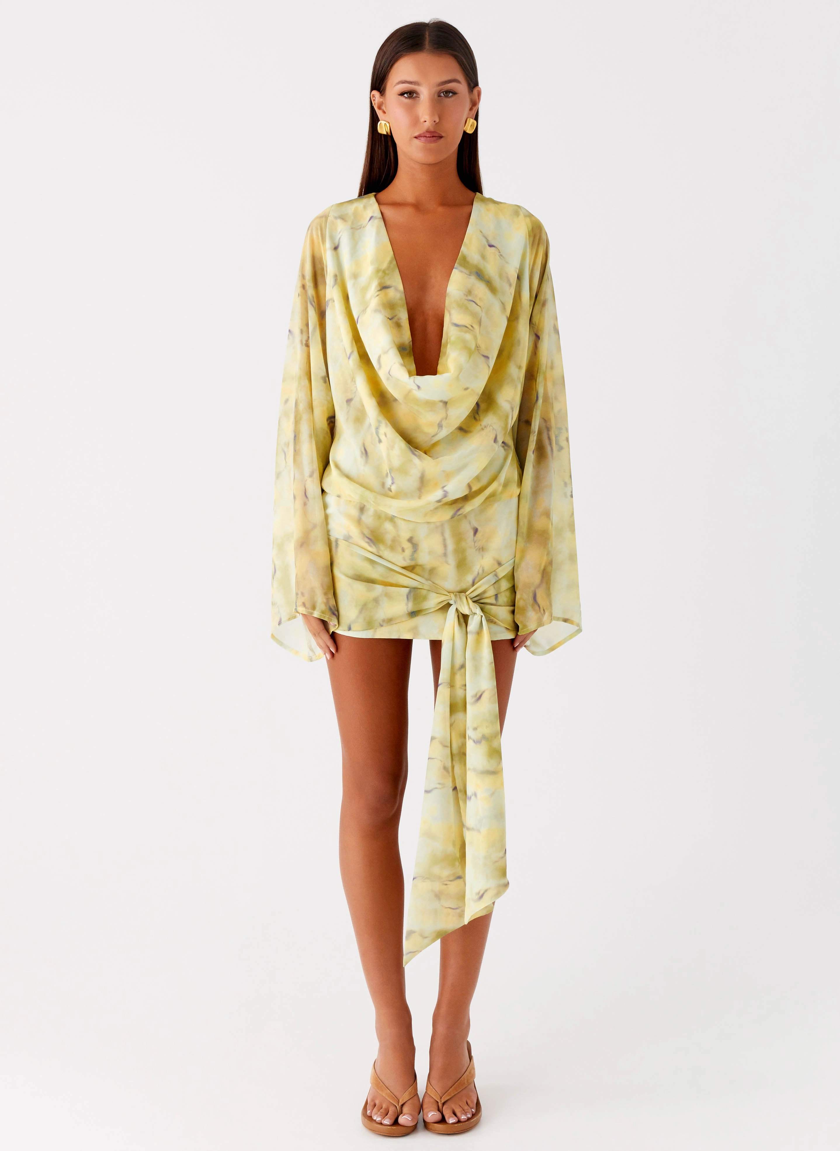Sorrel Long Sleeve Mini Dress - Yellow Tie Dye