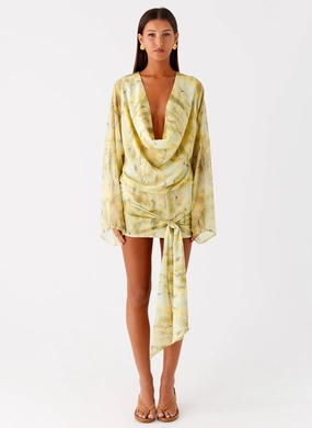Sorrel Long Sleeve Mini Dress - Yellow Tie Dye Sorrel Long Sleeve Mini Dress - Yellow Tie Dye