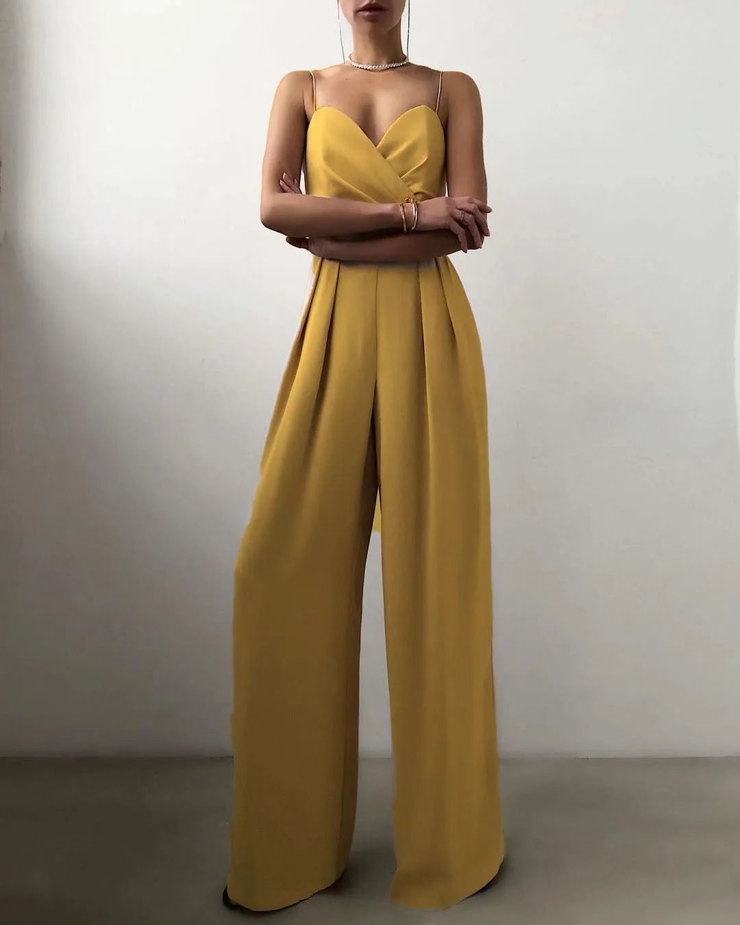 Spaghetti Bandage High Waist Wide Leg  Jumpsuit