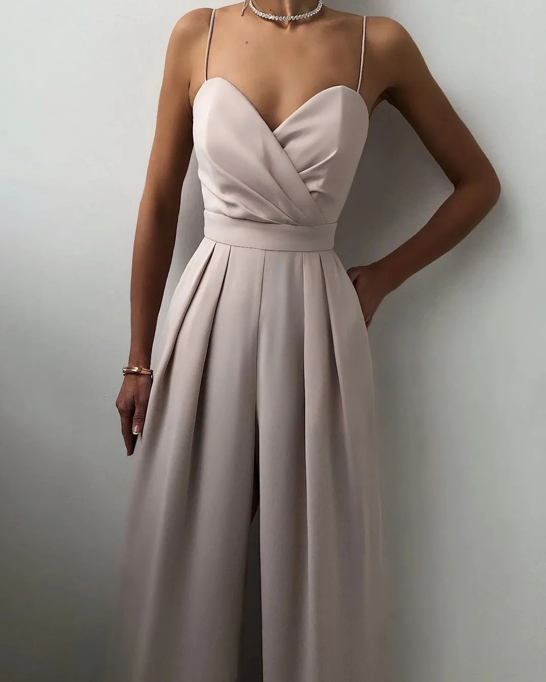 Spaghetti Bandage High Waist Wide Leg  Jumpsuit