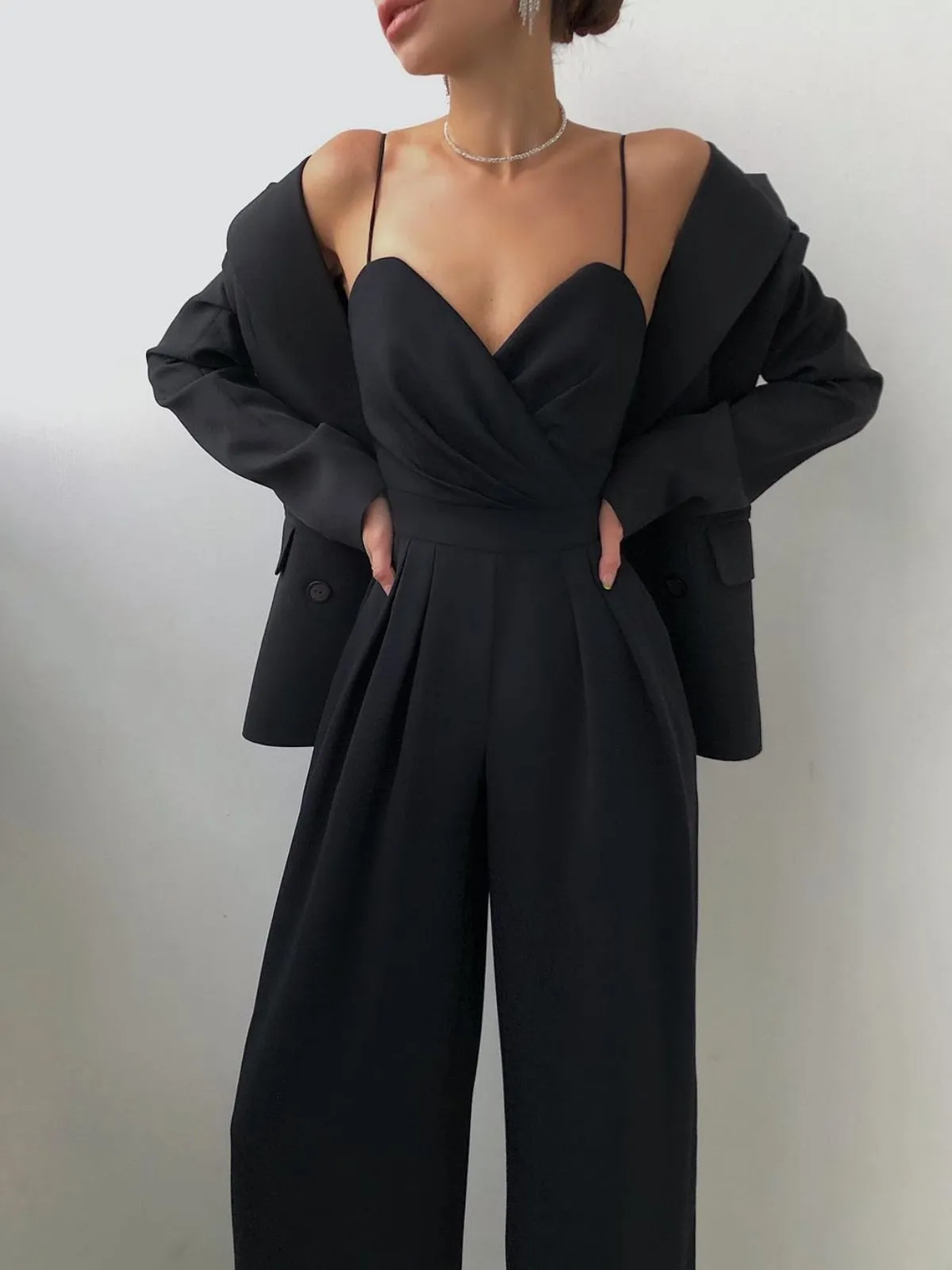 Spaghetti Bandage High Waist Wide Leg  Jumpsuit