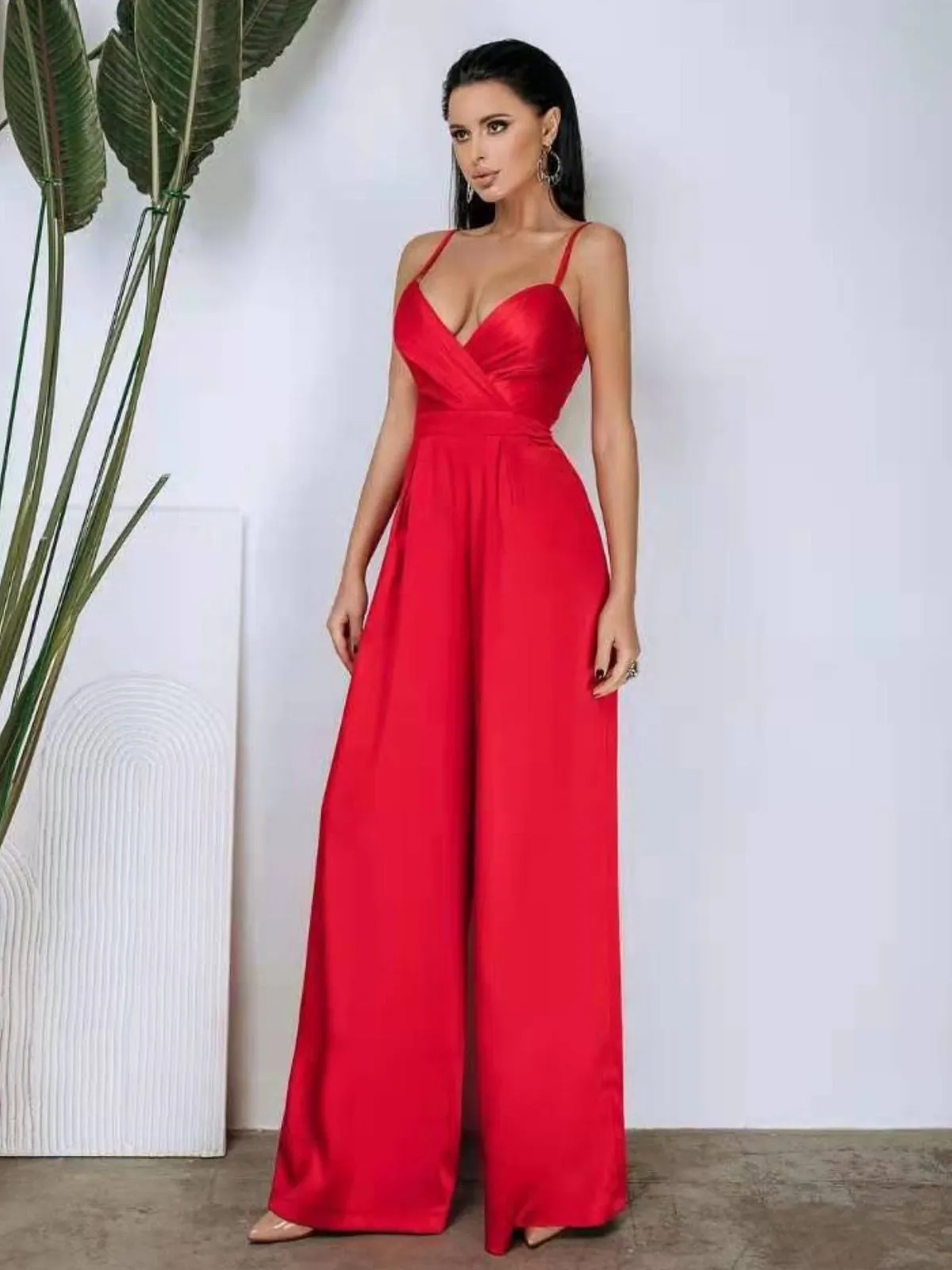 Spaghetti Bandage High Waist Wide Leg  Jumpsuit