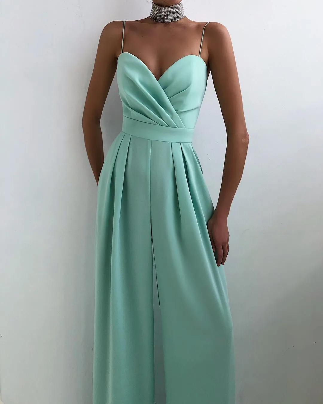 Spaghetti Bandage High Waist Wide Leg  Jumpsuit