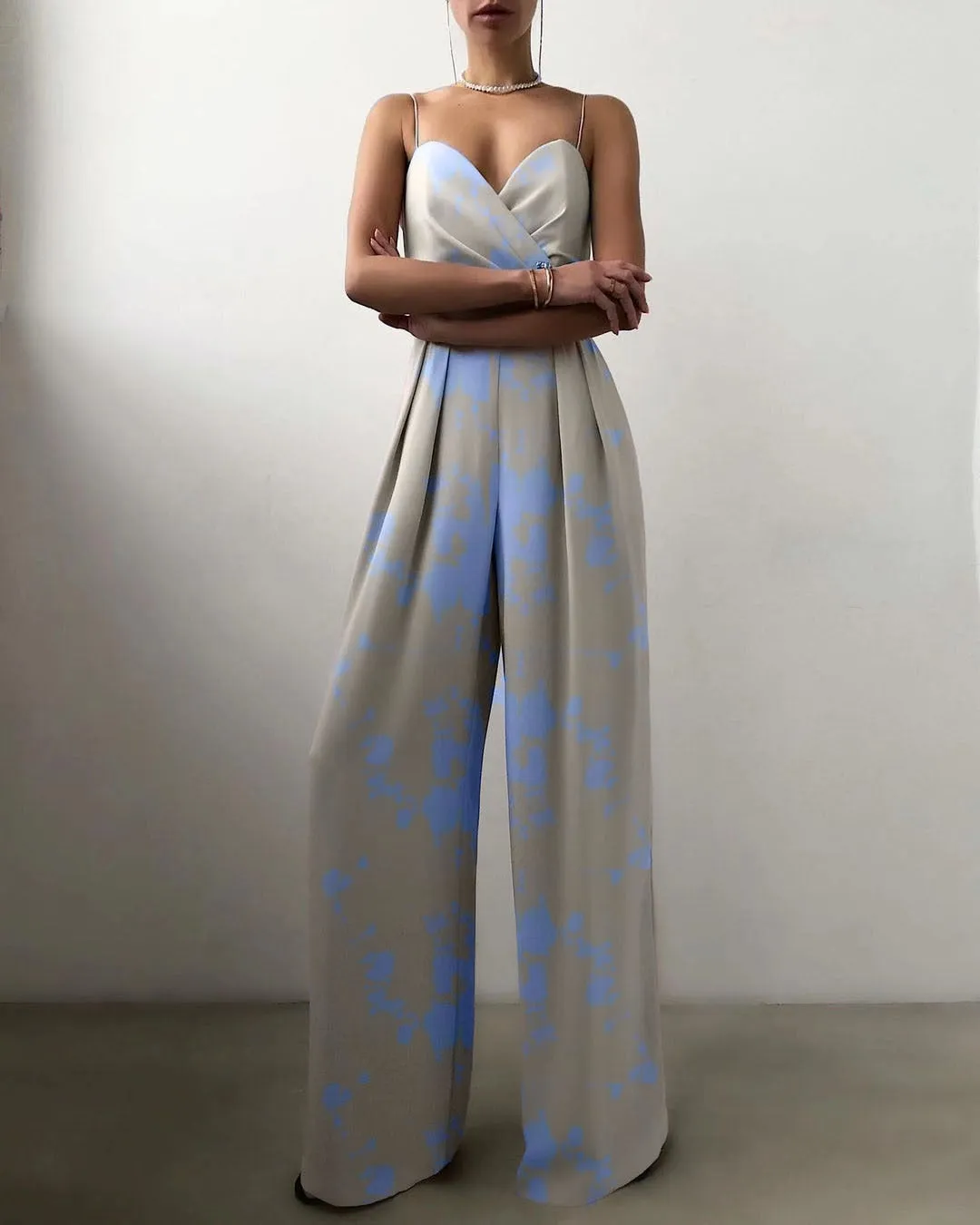 Spaghetti Bandage High Waist Wide Leg  Jumpsuit