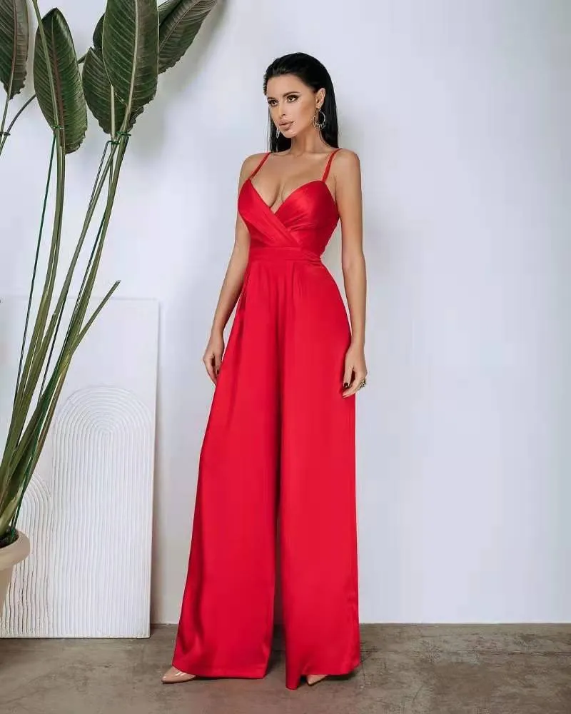 Spaghetti Bandage High Waist Wide Leg  Jumpsuit