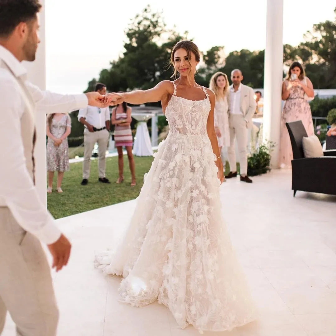 Spaghetti Strap 3D Floral Lace Wedding Dress – New Style Bridal Gown