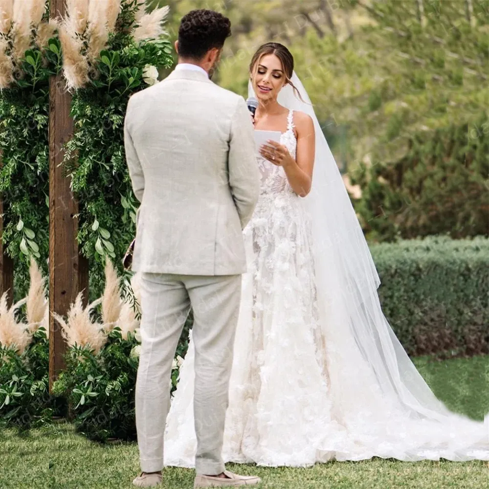 Spaghetti Strap 3D Floral Lace Wedding Dress – New Style Bridal Gown