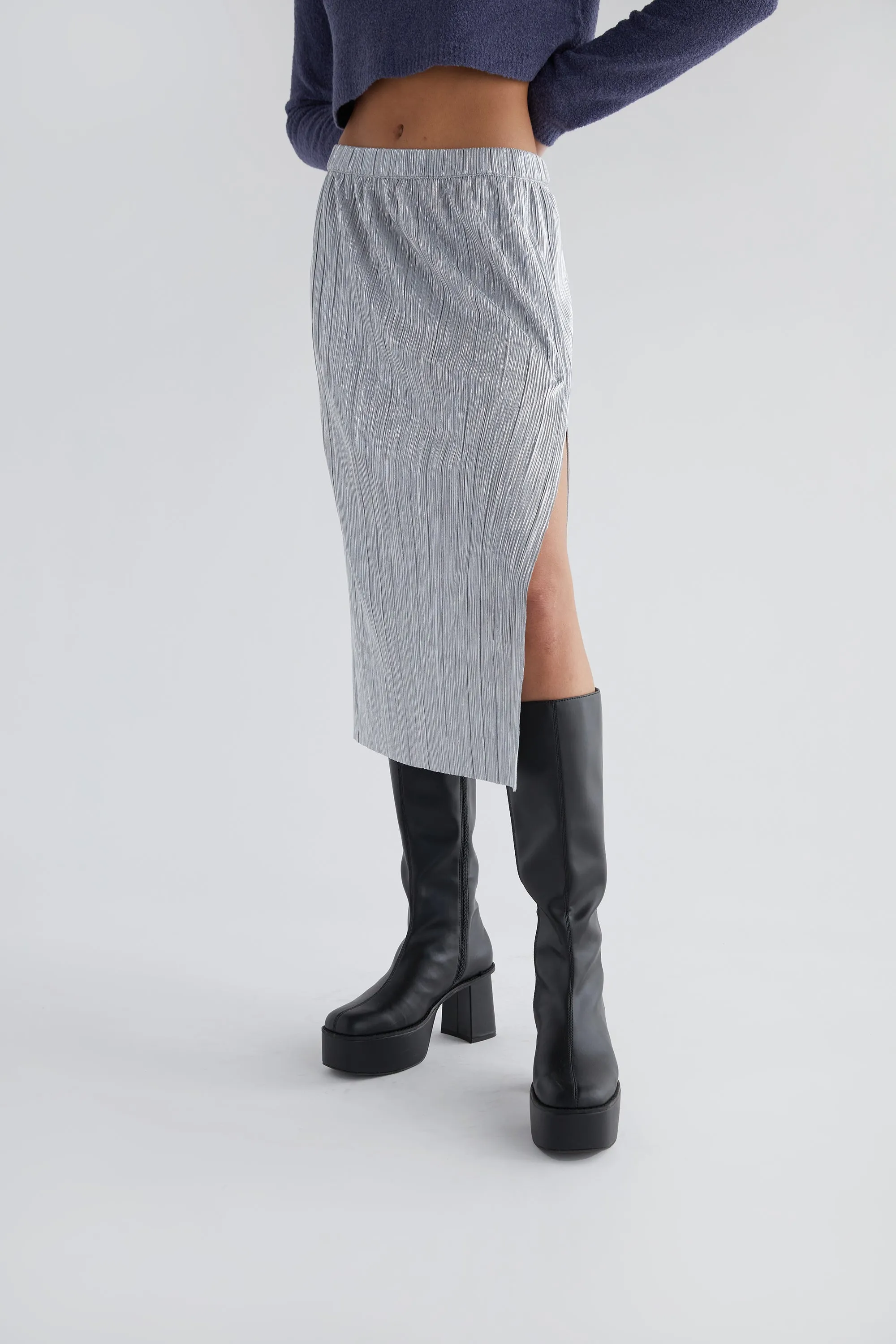 SPARKLY PLEATED MIDI SKIRT