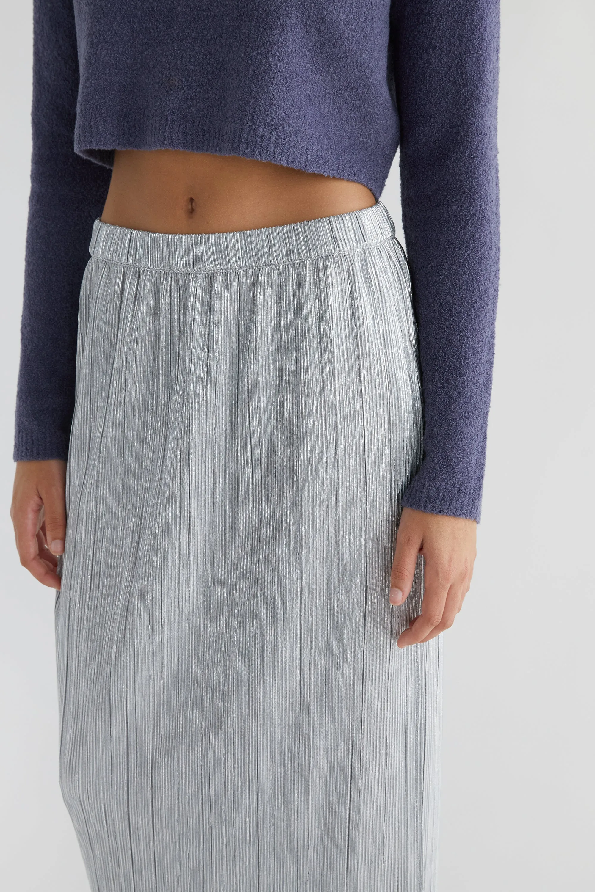 SPARKLY PLEATED MIDI SKIRT