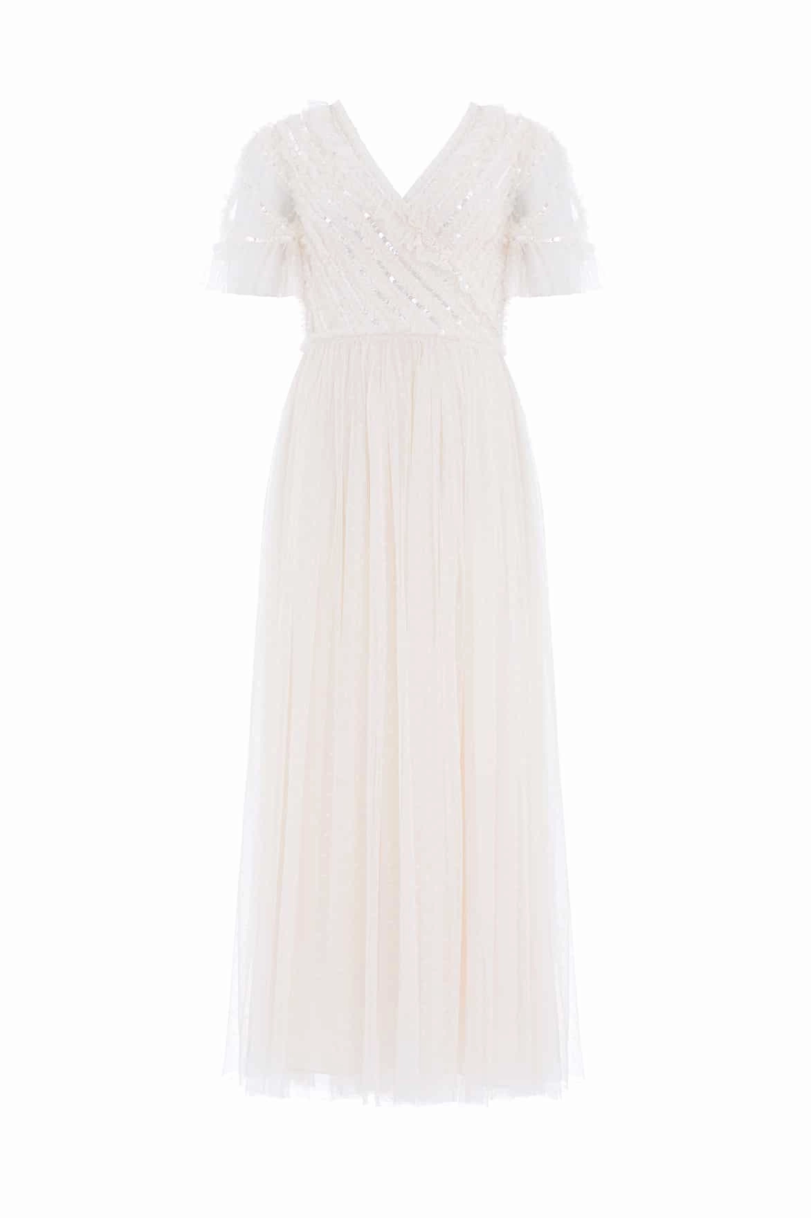 Spiral Sequin Bodice V-Neck Ankle Gown