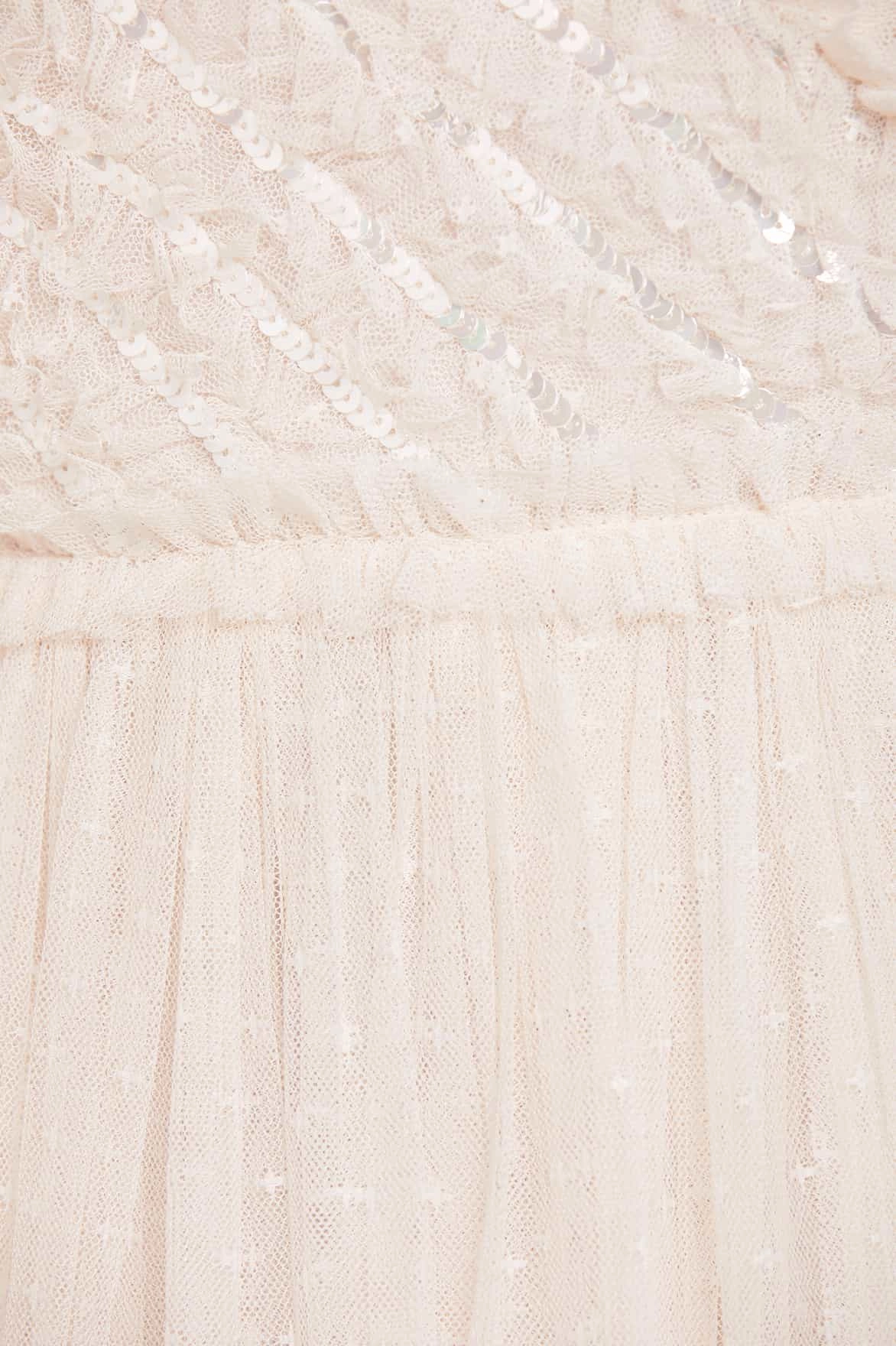 Spiral Sequin Bodice V-Neck Ankle Gown