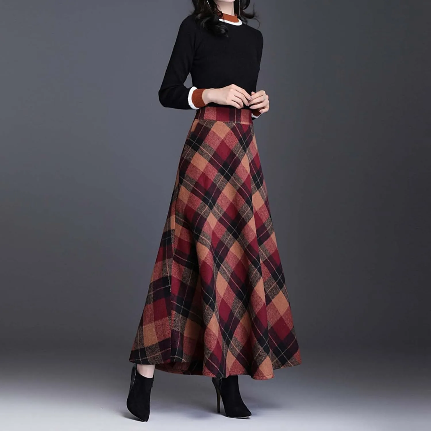 Spring Skirts for Women 2025 Trendy Plaid Pleated Fashion Stylish A-Line Long Skirts for Going Out Vacation Clothes