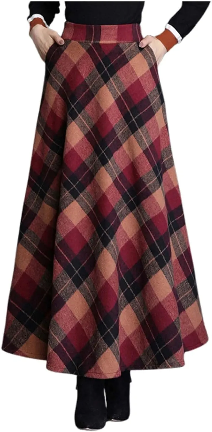 Spring Skirts for Women 2025 Trendy Plaid Pleated Fashion Stylish A-Line Long Skirts for Going Out Vacation Clothes