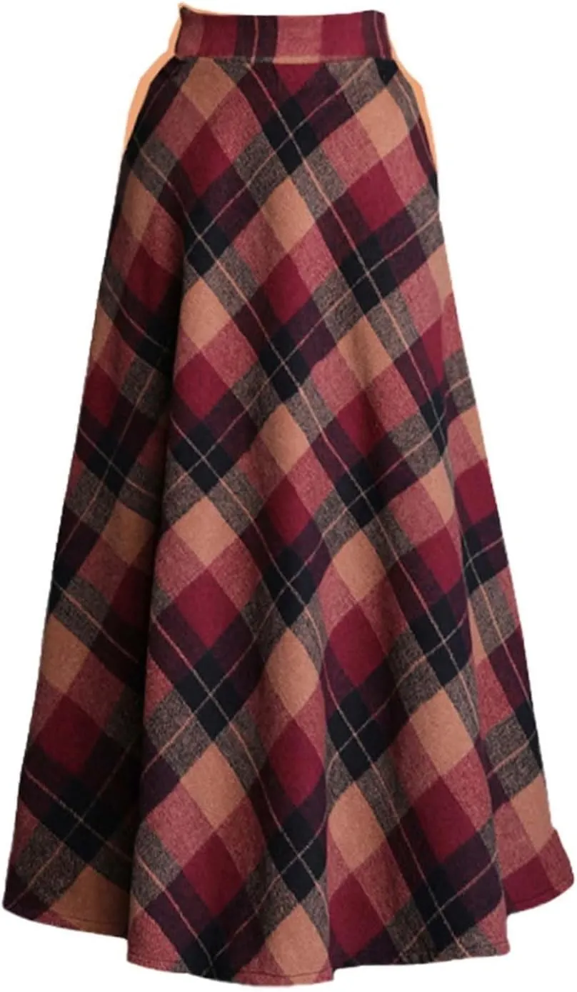 Spring Skirts for Women 2025 Trendy Plaid Pleated Fashion Stylish A-Line Long Skirts for Going Out Vacation Clothes