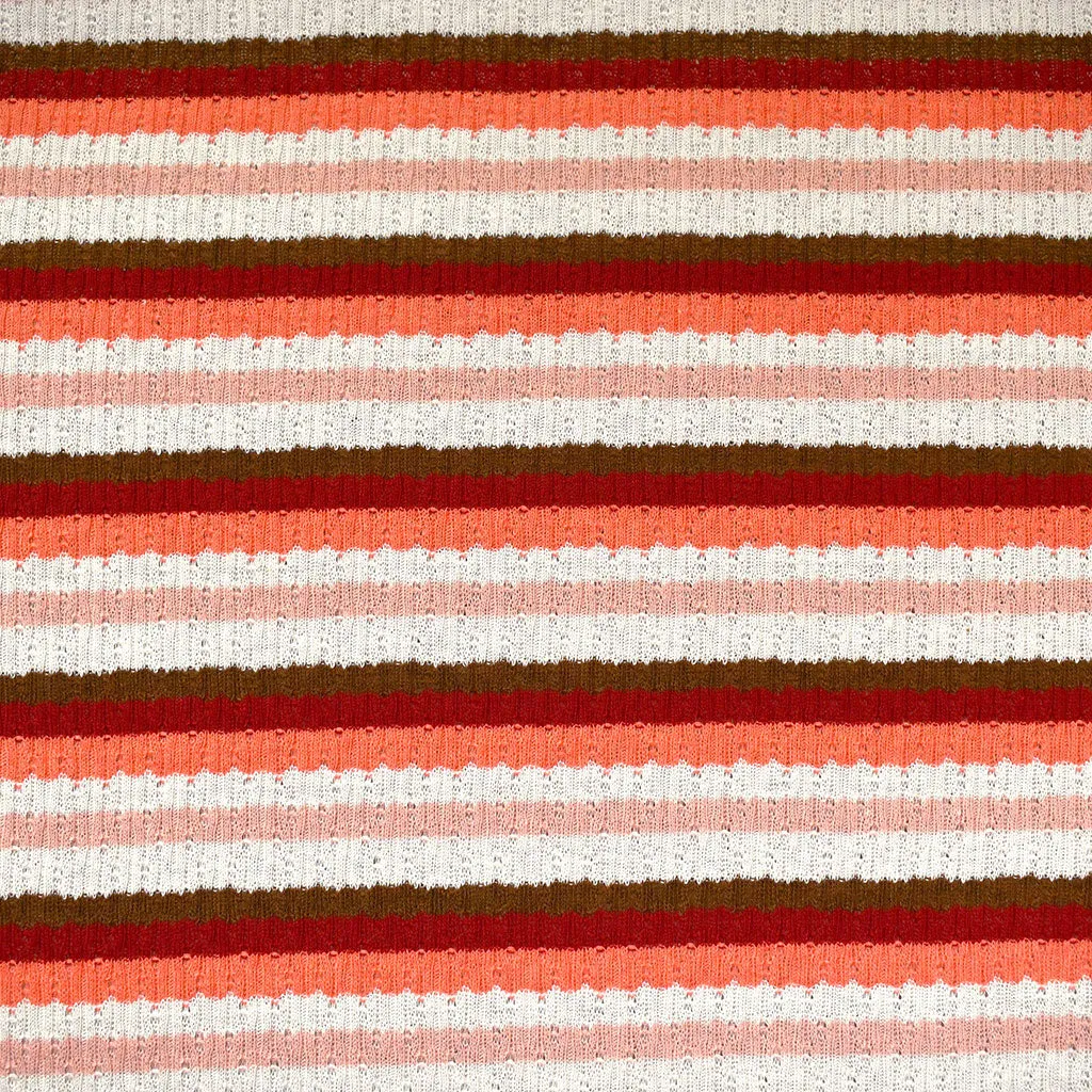 Spring Stripe Cotton Pointelle Sweater Knit Coral/Pink