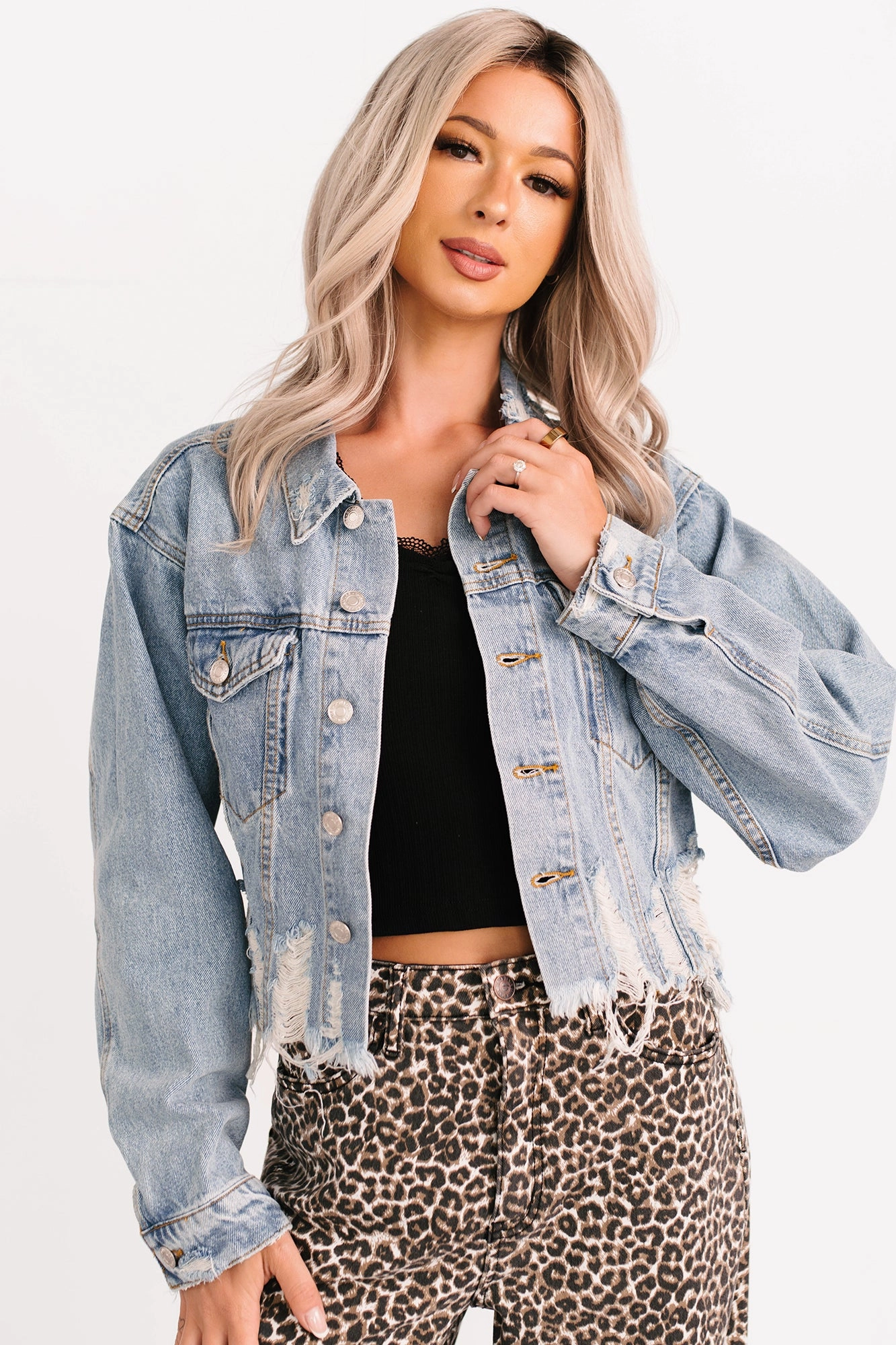 Standing Tall Signature 8 Distressed Denim Jacket (Medium Denim)