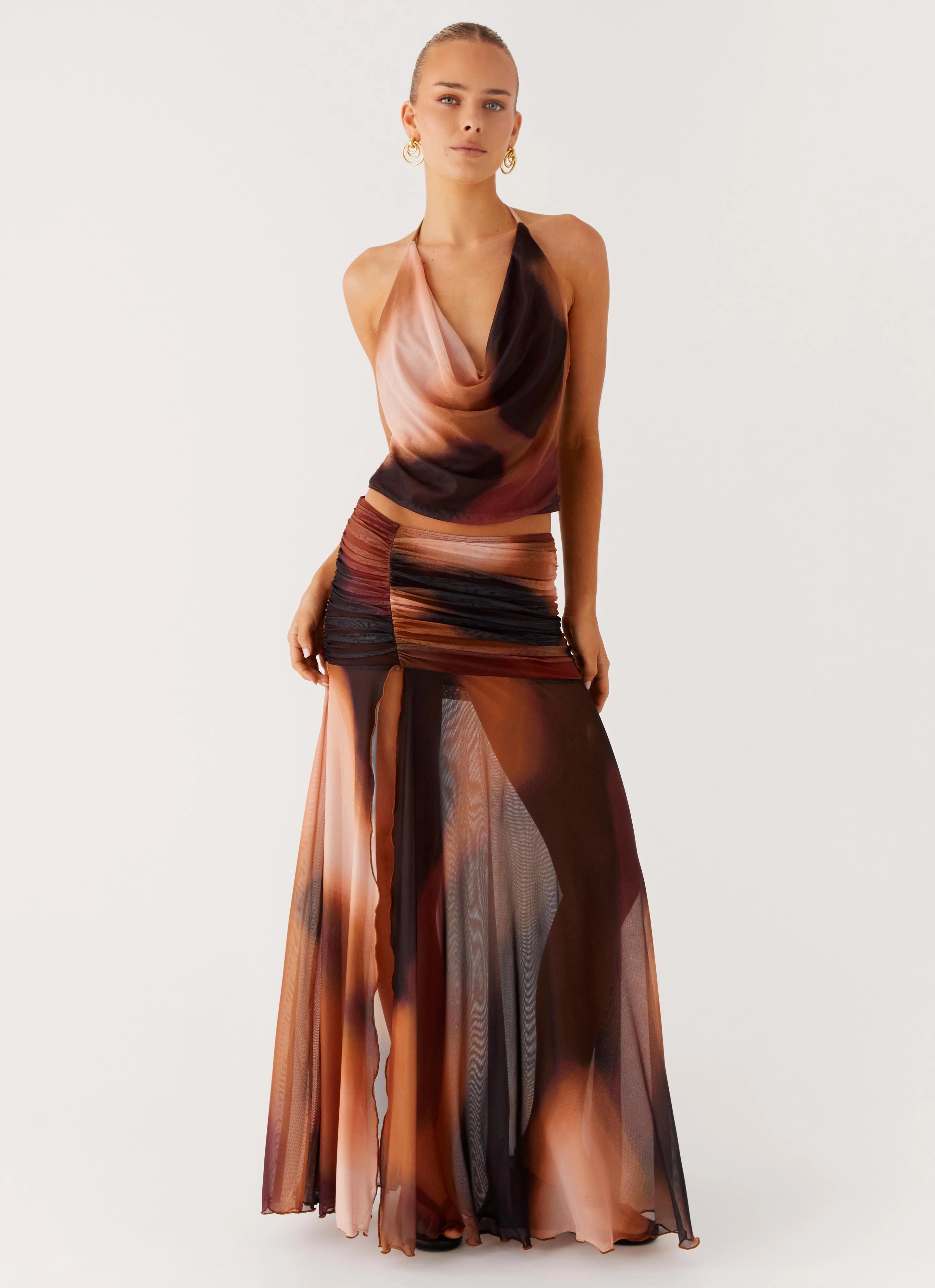 Stargazer Mesh Cowl Top - Black Gradient