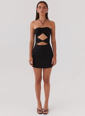 Starry Sands Linen Mini Dress - Black Starry Sands Linen Mini Dress - Black