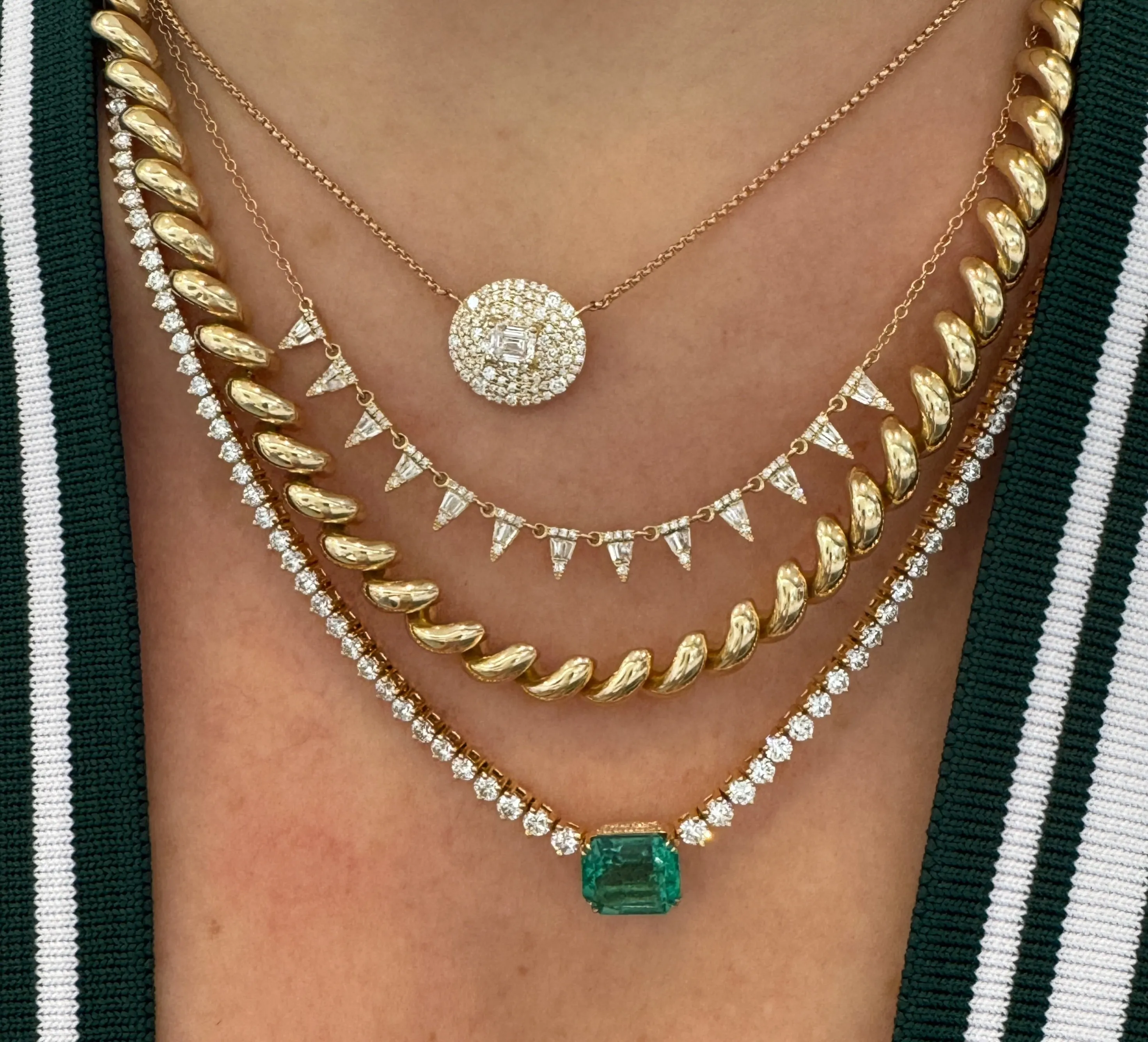 Statement Emerald Cut Emerald & Graduated Diamond Tennis Necklace