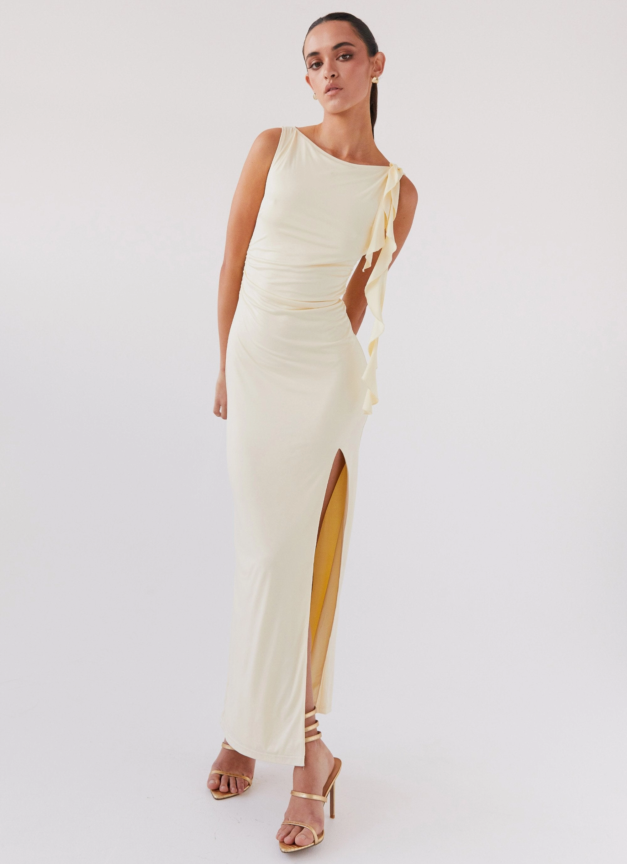 Stay With Me Frill Maxi Dress - Buttercream