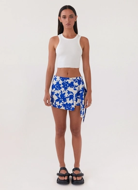 Steal Away Linen Wrap Skirt - Blue Floral Steal Away Linen Wrap Skirt - Blue Floral